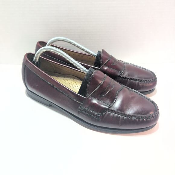 Cole Haan Cordovan Moc Toe Burgundy Dress Pinch Penny Loafers Men's 10.5D - Picture 1 of 8